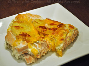 Salmon, Smoked Salmon and Potato Gratin